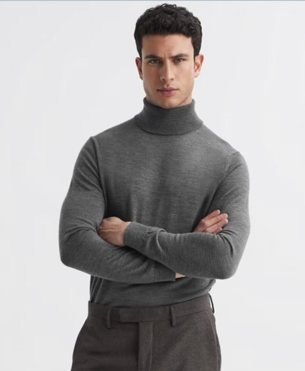 REISS Caine Merino Wool Roll-Neck Jumper Size M Gray Jumper $170